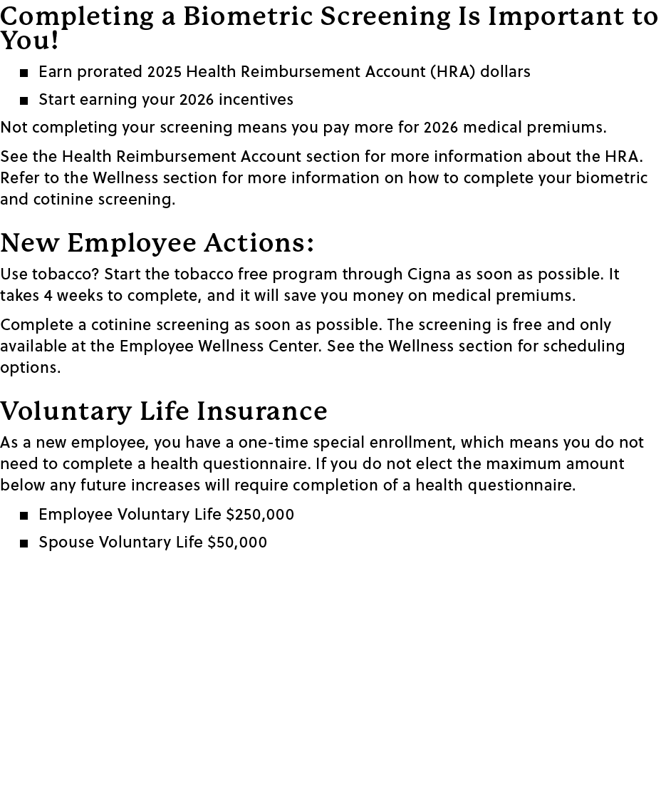 Completing a Biometric Screening Is Important to You! � Earn prorated 2025 Health Reimbursement Account (HRA) dollars...