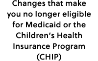 Changes that make you no longer eligible for Medicaid or the Children’s Health Insurance Program (CHIP)
