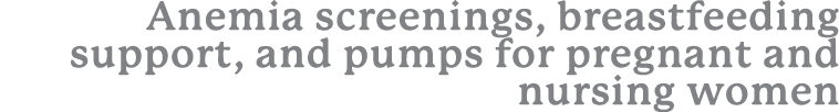 Anemia screenings, breastfeeding support, and pumps for pregnant and nursing women