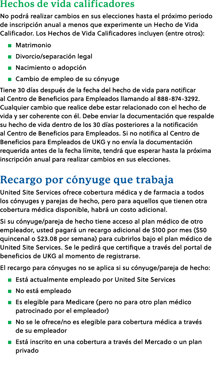 Hechos de vida calificadores No podr realizar cambios en sus elecciones hasta el pr ximo periodo de inscripci n anua...