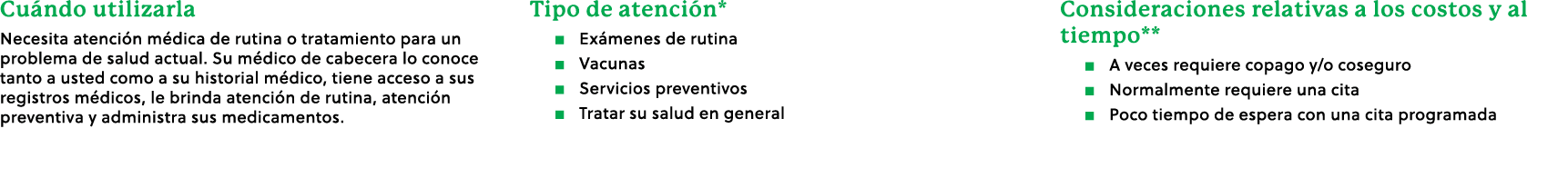 Cu ndo utilizarla Necesita atenci n m dica de rutina o tratamiento para un problema de salud actual. Su m dico de cab...