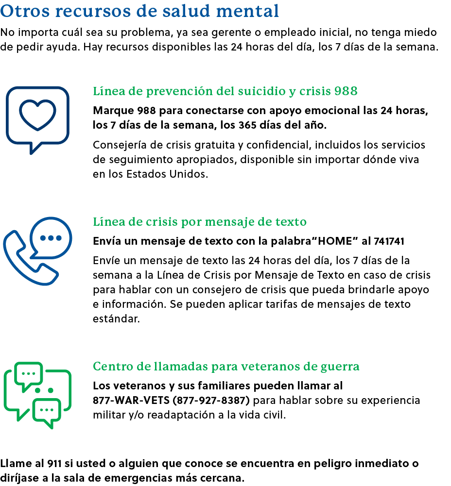 Otros recursos de salud mental No importa cu l sea su problema, ya sea gerente o empleado inicial, no tenga miedo de ...