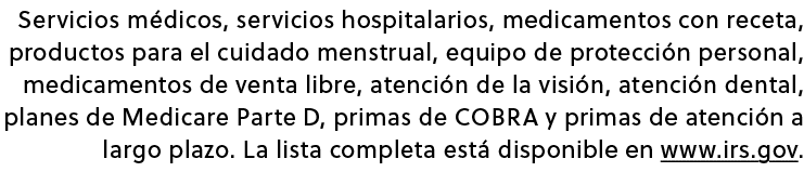 Servicios m dicos, servicios hospitalarios, medicamentos con receta, productos para el cuidado menstrual, equipo de p...