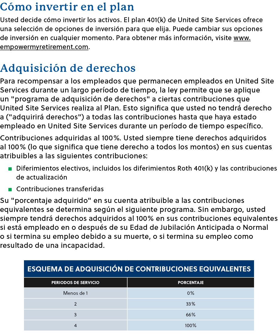 C mo invertir en el plan Usted decide c mo invertir los activos. El plan 401(k) de United Site Services ofrece una se...