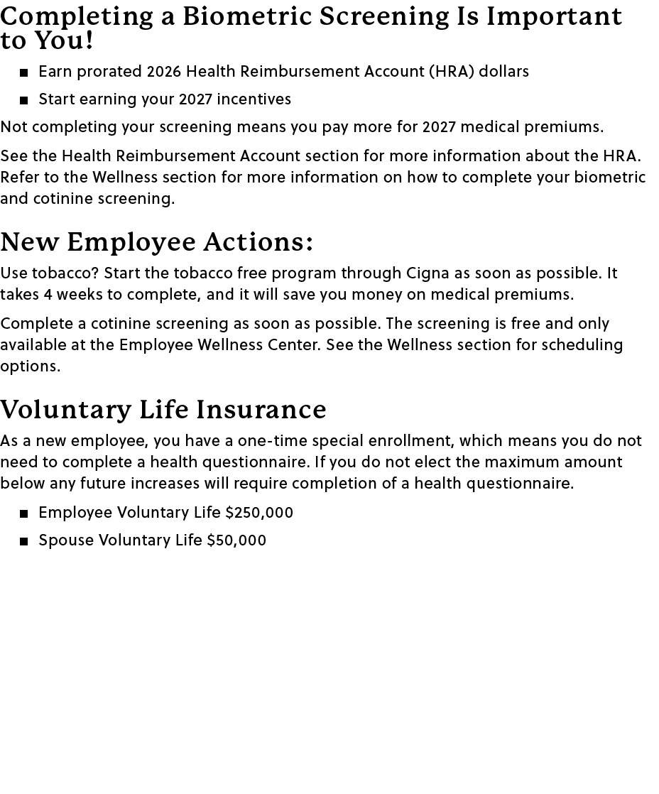Completing a Biometric Screening Is Important to You! � Earn prorated 2026 Health Reimbursement Account (HRA) dollars...