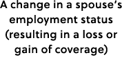A change in a spouse’s employment status (resulting in a loss or gain of coverage)