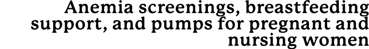 Anemia screenings, breastfeeding support, and pumps for pregnant and nursing women